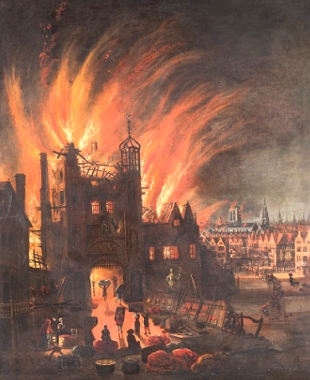 Pintura retratando o Grande Inc&ecirc;ndio de Londres