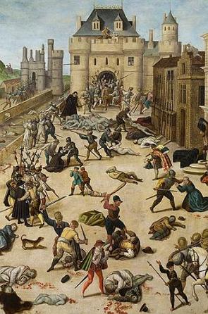 Cena do Massacre de São Bartolomeu no contexto das Guerras Religiosas na França