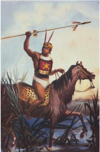 Guerreiro ind&iacute;gena a cavalo, pintura de Jean-Baptiste Debret