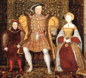 Henrique VIII com o filho Eduardo e a esposa Joana Seymour