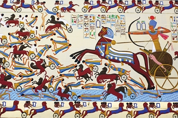 Pintura mostrando o fara&oacute; Am&oacute;sis I combatendo os hicsos