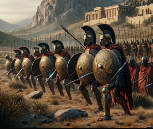 Imagem Hoplitas, soldados com lanças e escudos