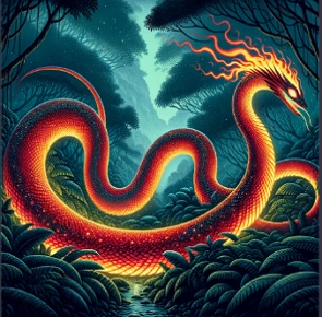Ilustração mostrando uma cobra de fogo