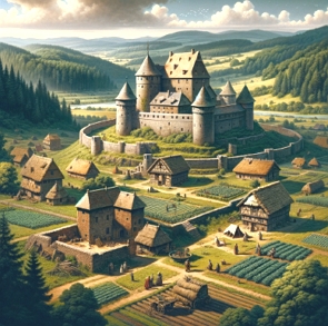 Ilustração de um feudo medieval
