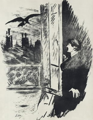 Ilustração de Édouard Manet sobre o poema o Corvo