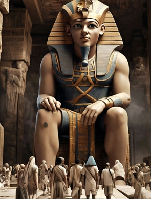 Ilustração de um faraó egípcio reverenciado pelo povo