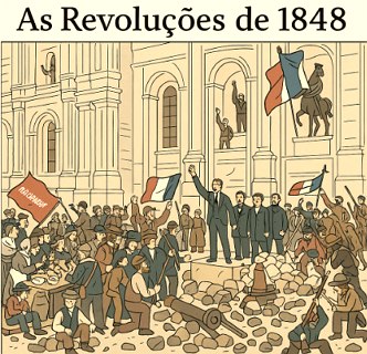 Ilustra&ccedil;&atilde;o did&aacute;tica sobre as Revolu&ccedil;&otilde;es de 1848 na Europa