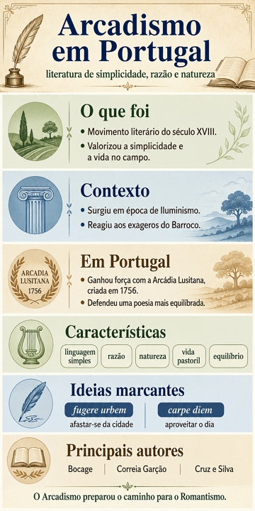 Infogr&aacute;fico did&aacute;tico sobre o Arcadismo em Portugal