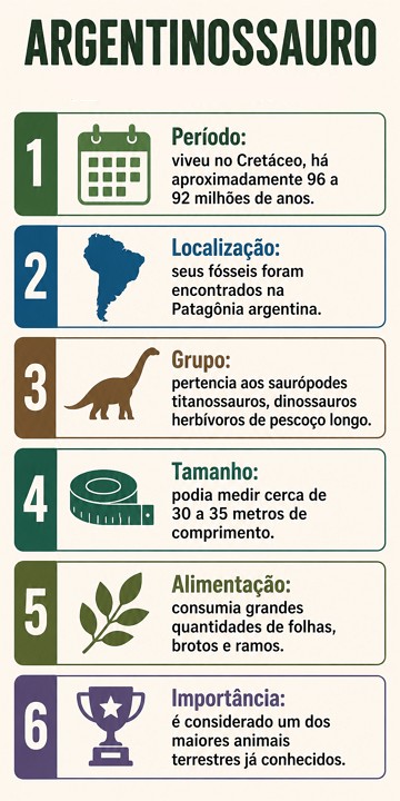 Infogr&aacute;fico com as caracter&iacute;sticas do Argentinossauro