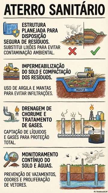 Infogr&aacute;fico com resumo sobre aterro sanit&aacute;rio