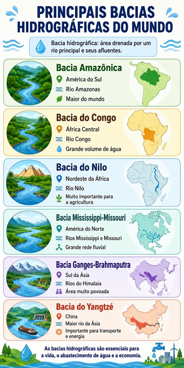 Infogr&aacute;fico sobre as principais bacias hidrogr&aacute;ficas do mundo
