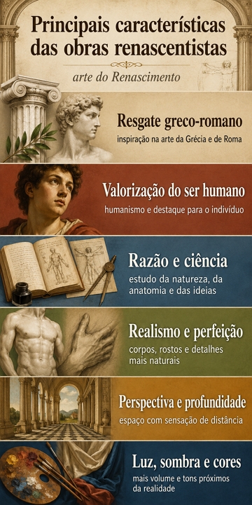 Infogr&aacute;fico com as principais caracter&iacute;sticas das obras renascentistas