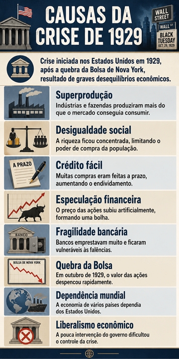 Infogr&aacute;fico sobre as causas da Crise de 1929