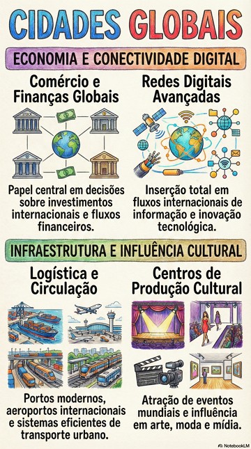 Infogr&aacute;fico com as caracter&iacute;sticas das cidades globais