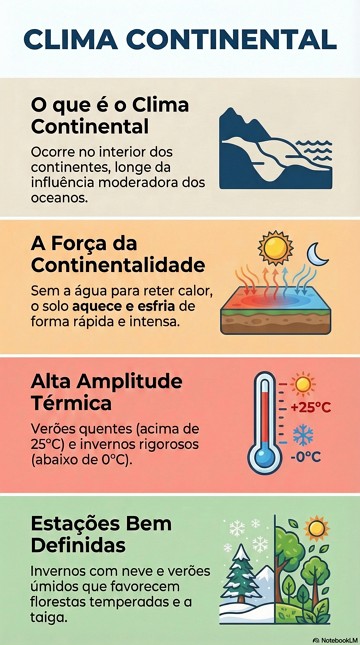 Infogr&aacute;fico com as caracter&iacute;sticas do clima continental