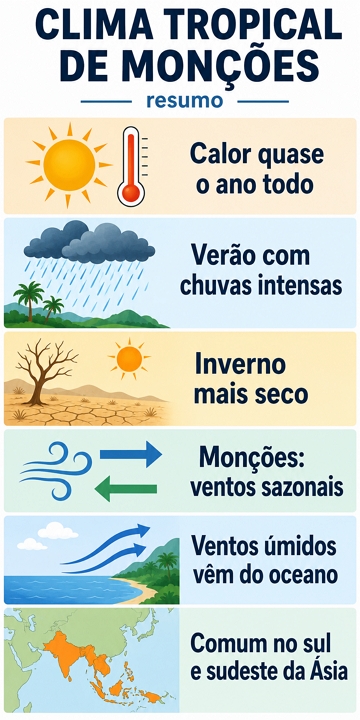 Infogr&aacute;fico com as principais caracter&iacute;sticas do clima tropical de mon&ccedil;&otilde;es