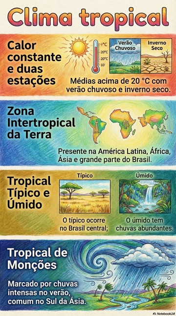 Infogr&aacute;fico sobre o clima tropical e seus tipos