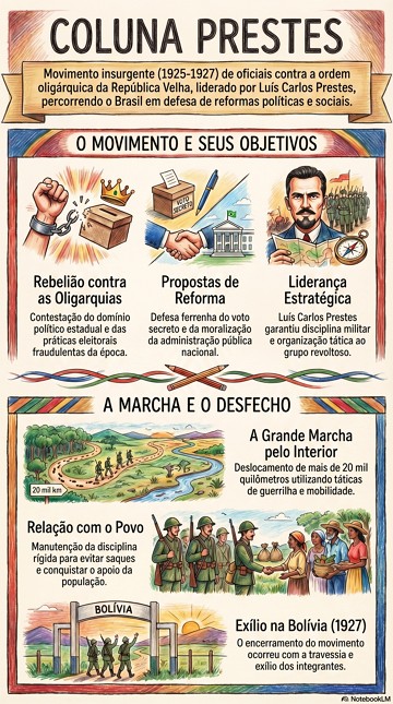 Infogr&aacute;fico com s&iacute;ntese sobre a Coluna Prestes