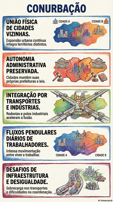 Infogr&aacute;fico com resumo sobre conurba&ccedil;&atilde;o urbana