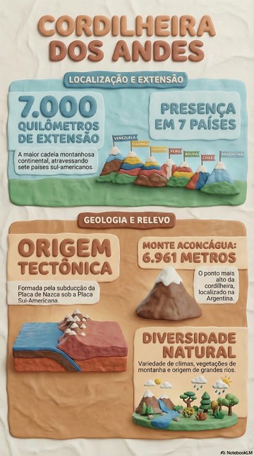 Infogr&aacute;fico com os principais aspectos geogr&aacute;ficos da Cordilheira dos Andes