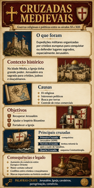 Infogr&aacute;fico com s&iacute;ntese sobre as Cruzadas