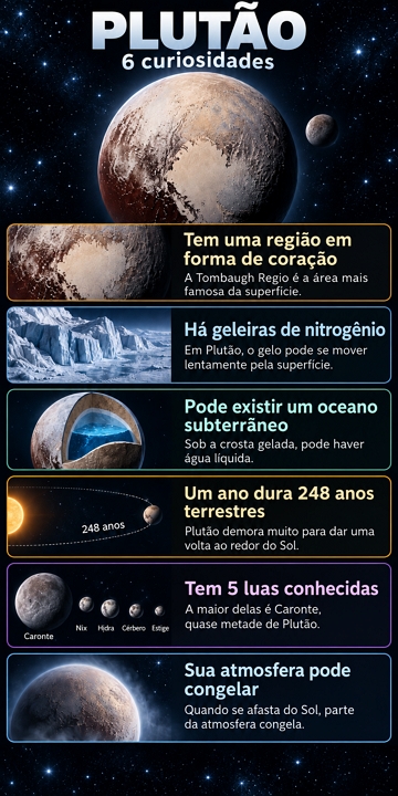 Infogr&aacute;fico com 6 curiosidades sobre Plut&atilde;o