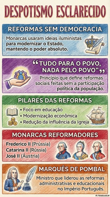 Infogr&aacute;fico resumido e did&aacute;tico sobre o despotismo esclarecido