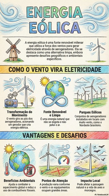 Infogr&aacute;fico sobre a Energia E&oacute;lica e suas caracter&iacute;sticas
