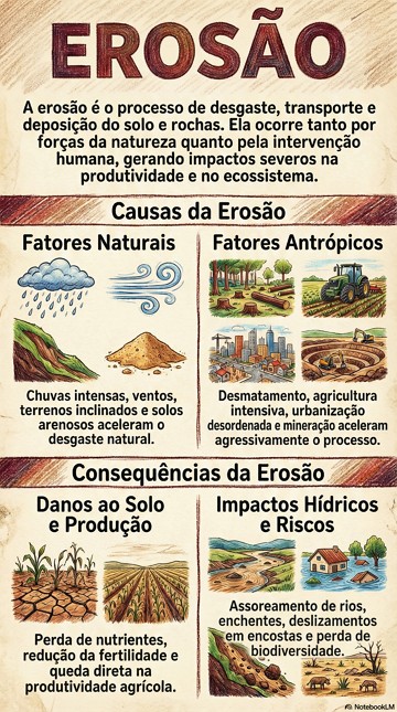 Infogr&aacute;fico sobre o que &eacute; eros&atilde;o, suas caracter&iacute;sticas e consequ&ecirc;nicias