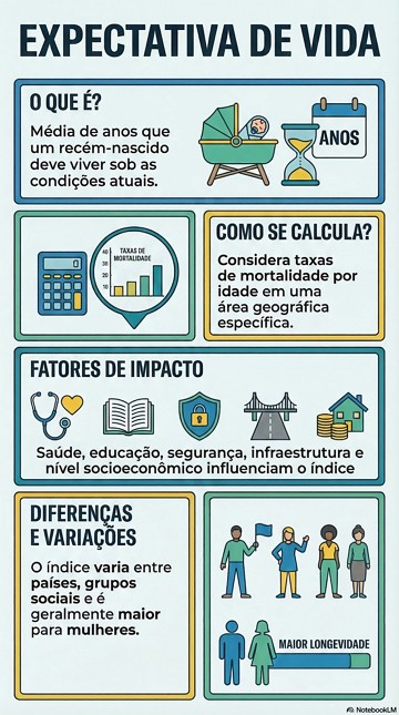 Infogr&aacute;fico explicando o que &eacute; a expectativa de vida em demografia