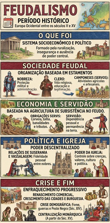 Infografico com resumo sobre o Feudalismo