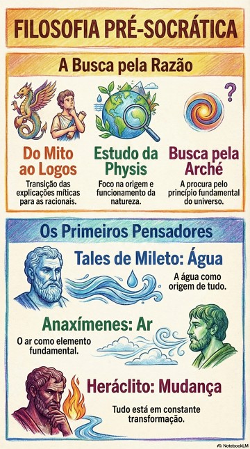 Infogr&aacute;fico com resumo da Filosofia Pr&eacute;-Socr&aacute;tica