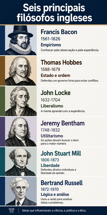 Infogr&aacute;fico com os seis importantes fil&oacute;sofos ingleses