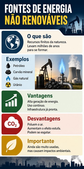 Infogr&aacute;fico sobre as fontes de energia n&atilde;o renov&aacute;veis