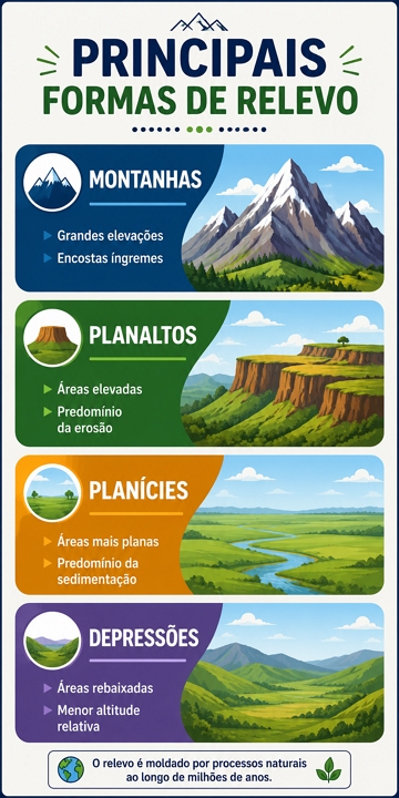 Infogr&aacute;fico sobre as principais formas de relevo