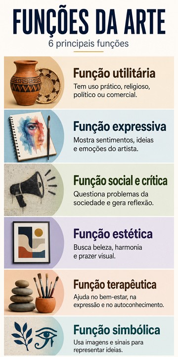 Infogr&aacute;fico com as 6 principais fun&ccedil;&otilde;es da arte