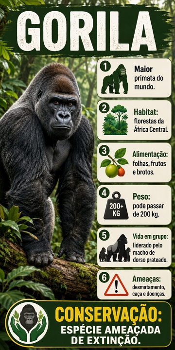 Infogr&aacute;fico did&aacute;tico sobre o Gorila