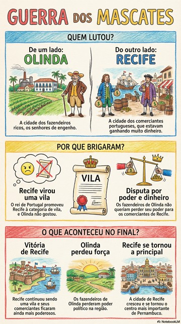 Infogr&aacute;fico com resumo sobre a Guerra dos Mascates