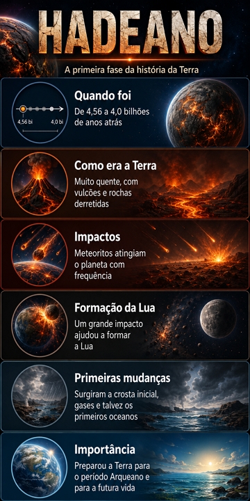 Infogr&aacute;fico sobre as principais caracter&iacute;sticas do &eacute;on Hadeano