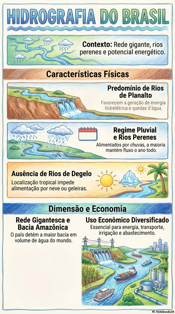Infogr&aacute;fico com resumo das caracter&iacute;sticas hidrogr&aacute;ficas do Brasil