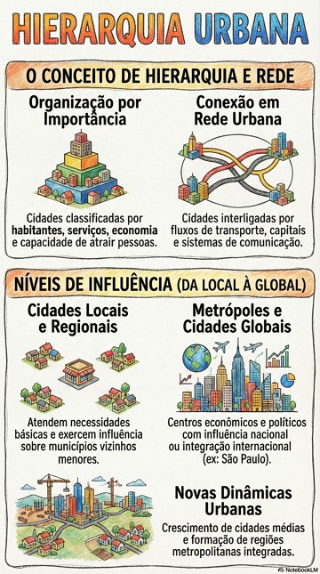 Infogr&aacute;fico com s&iacute;ntese sobre hierarquia Urbana