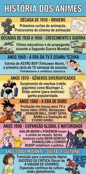 Infogr&aacute;fico com a Hist&oacute;ria dos Animes de forma did&aacute;tica e resumida
