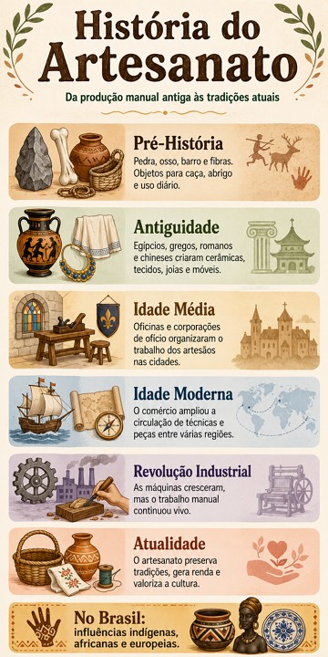Infogr&aacute;fico sobre os principais momentos da Hist&oacute;ria do Artesanato