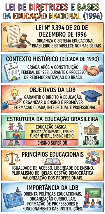 Infogr&aacute;fico com resumo did&aacute;tico sobre a LDB