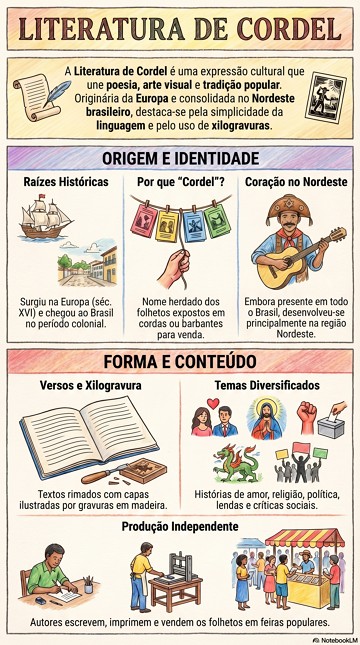 Infogr&aacute;fico sobre as caracter&iacute;sticas da Literatura de Cordel