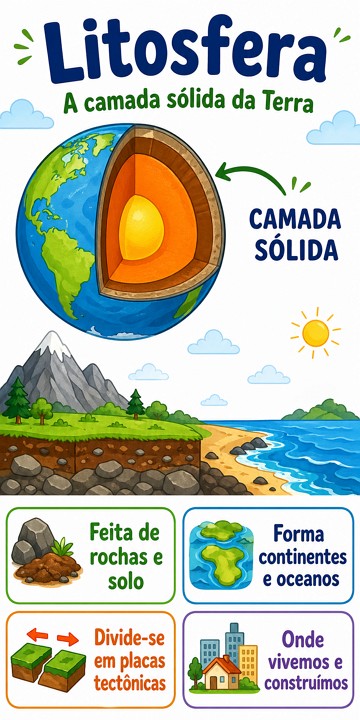 Infogr&aacute;fico com s&iacute;ntese sobre a litosfera