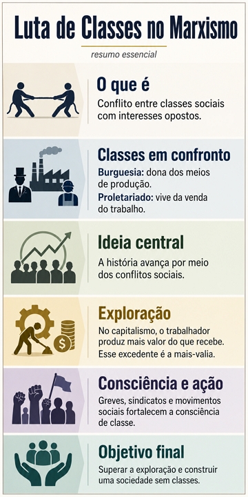 Infogr&aacute;fico did&aacute;tico e resumido para entender o conceito de luta de classes no marxismo