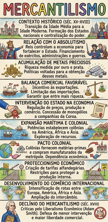 Infogr&aacute;fico sobre as principais caracter&iacute;sticas do Mercantilismo