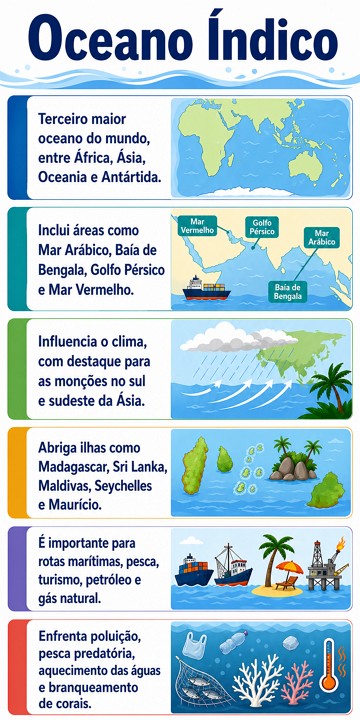 Infogr&aacute;fico com as caracter&iacute;sticas do oceano &iacute;ndico
