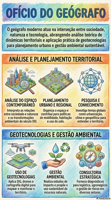 infogr&aacute;fico com resumo sobre o Of&iacute;cio do Ge&oacute;grafo com principais atividades